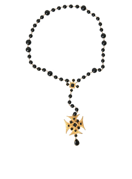 a black beaded necklace with a gold star on it