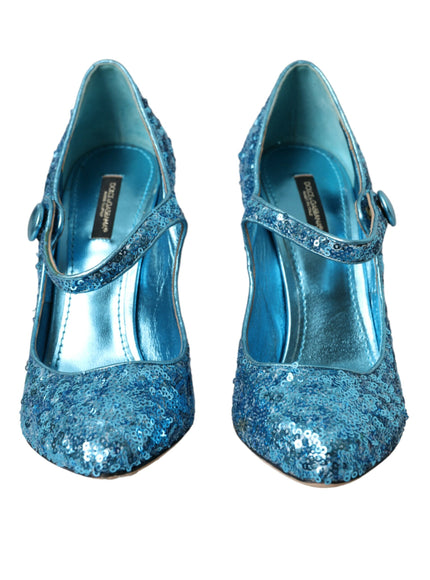 a pair of blue high heels with a bow