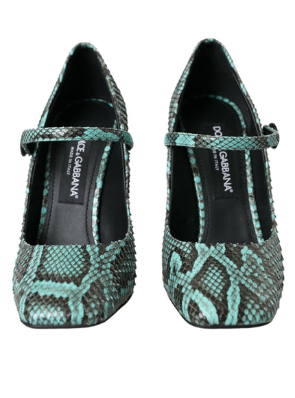 a pair of green and black snakeskin shoes