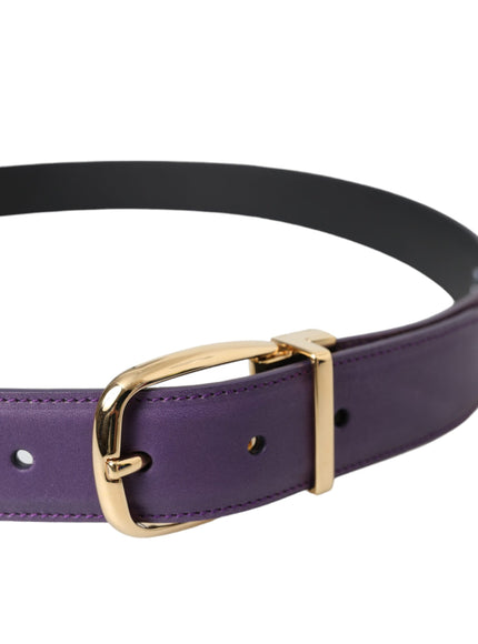 a purple leather belt with a gold buckle