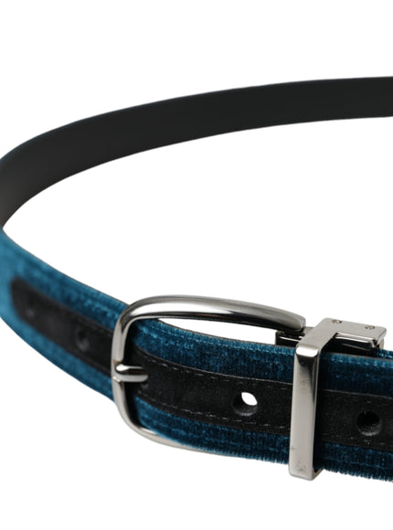 a black and blue belt with a metal buckle