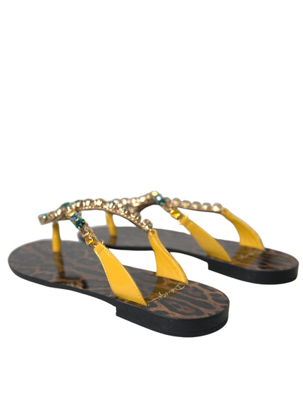 a pair of yellow and black sandals on a white background