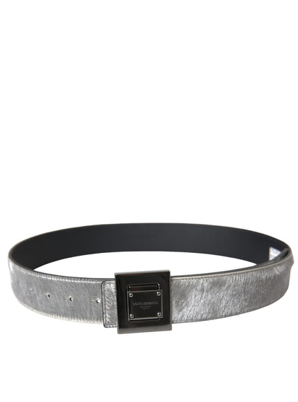 a silver belt with a black buckle