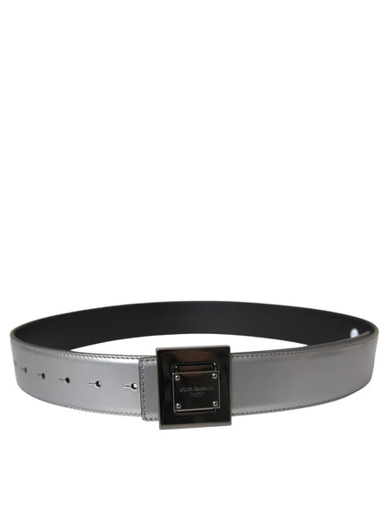 a black and silver belt with a square buckle