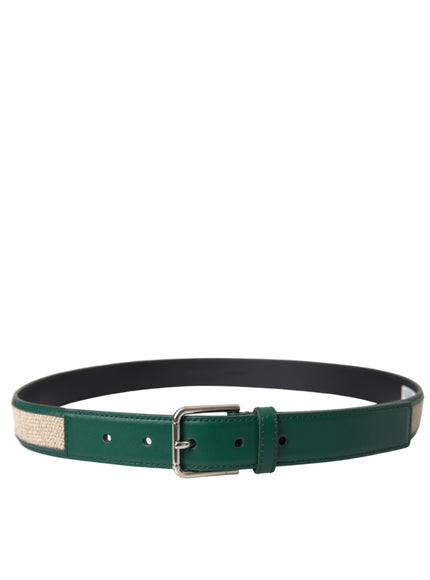 a green belt with a gold buckle