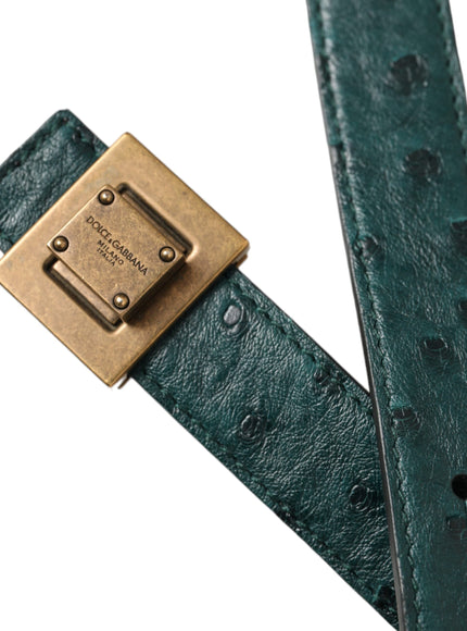 a green belt with a gold buckle on it