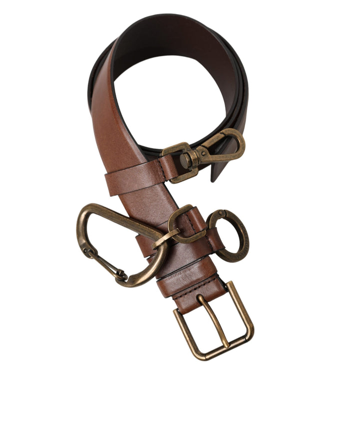 a brown leather belt with a metal buckle