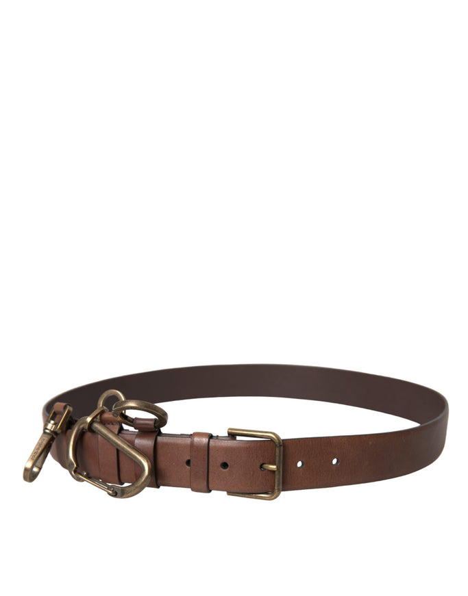 a brown leather belt with a metal buckle