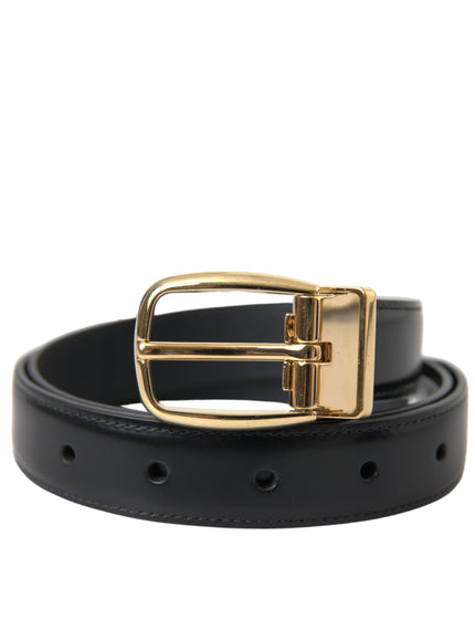 a black leather belt with a gold buckle