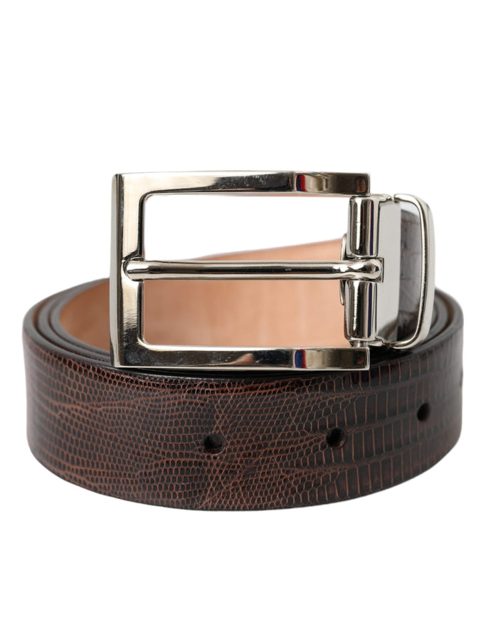 a brown belt with a metal buckle