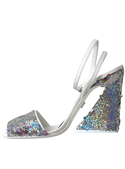 Side view of Dolce & Gabbana white silver sequin sandals