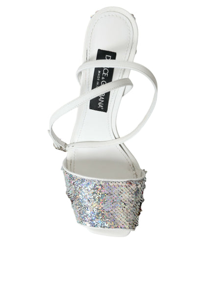 Top view of Dolce & Gabbana white silver sequin sandal