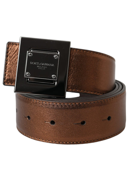 a brown leather belt with a square buckle