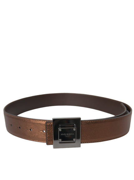 a brown leather belt with a square buckle