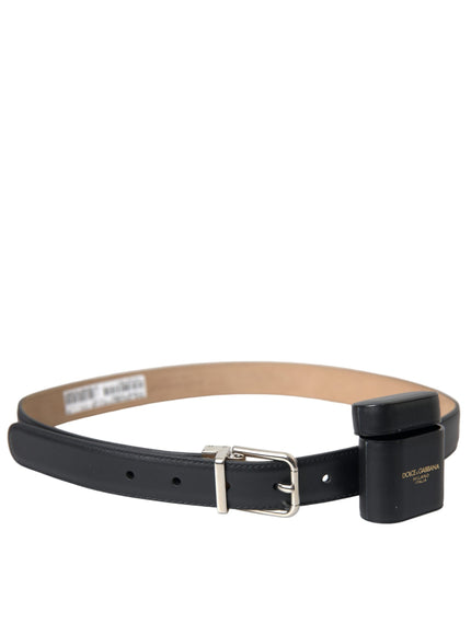 a black leather belt with a metal buckle