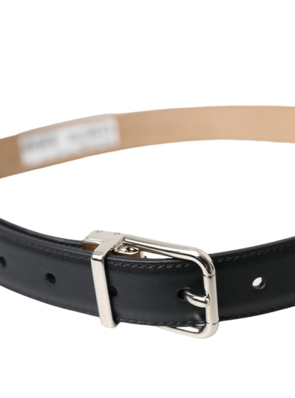 a black leather belt with a silver buckle