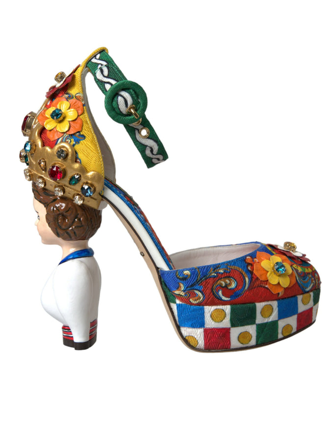 a woman's shoe with a colorful design on it