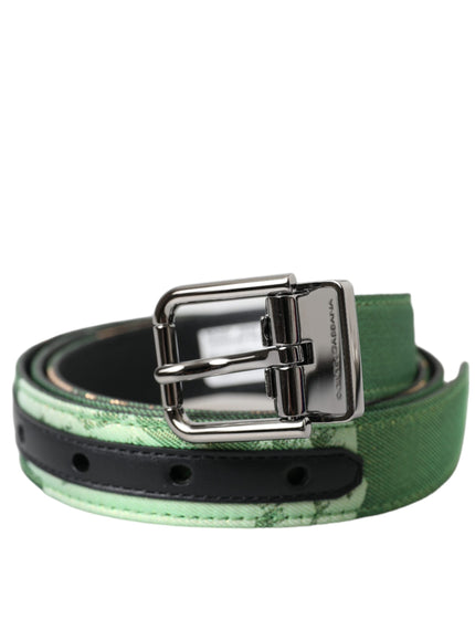 a green and black belt with a metal buckle