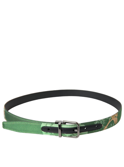 a green belt with a metal buckle