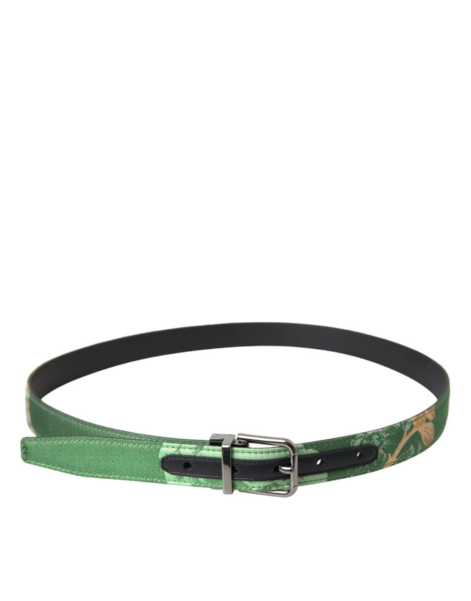 a green belt with a metal buckle