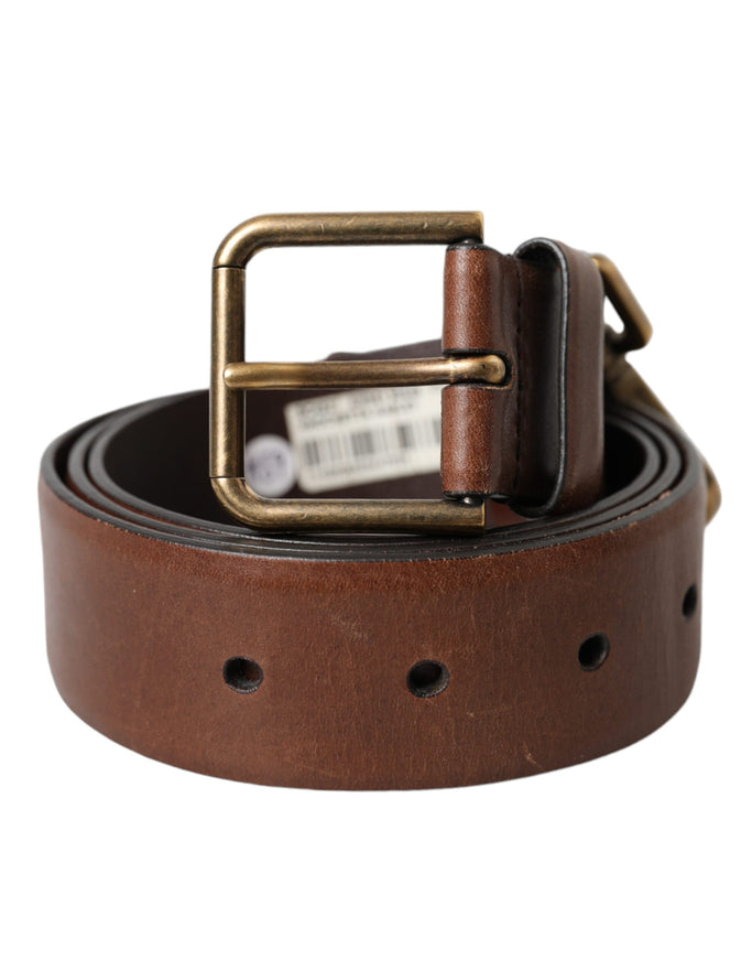 a brown leather belt with a metal buckle