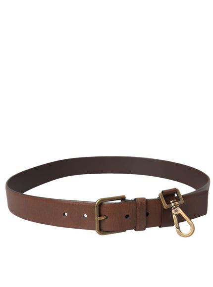 a brown leather belt with a brass buckle