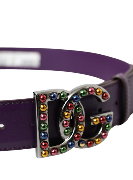 a purple belt with multicolored beads and a metal buckle