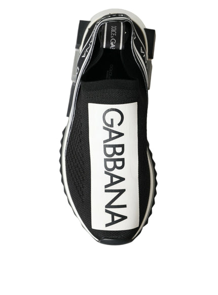 a pair of black and white shoes with a black and white logo