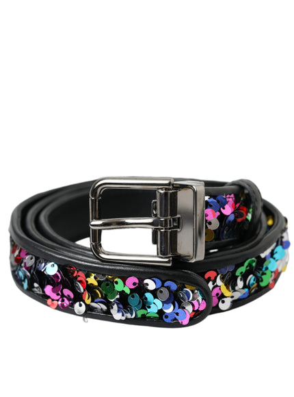 a black belt with colorful flowers on it