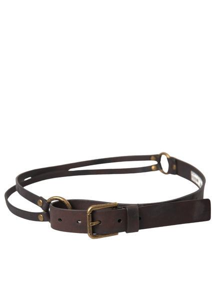 a brown leather belt with gold buckles