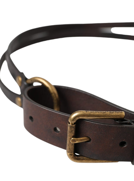 a brown leather belt with a brass buckle