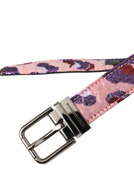 a pink and purple belt with a metal buckle