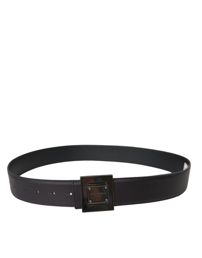 a black leather belt with a square buckle