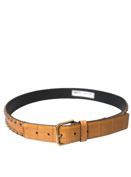 a brown belt with a metal buckle on a white background