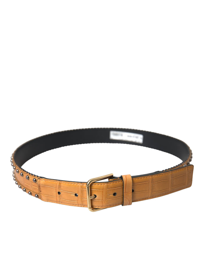 a brown belt with a metal buckle on a white background