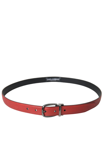 a red leather belt with a metal buckle