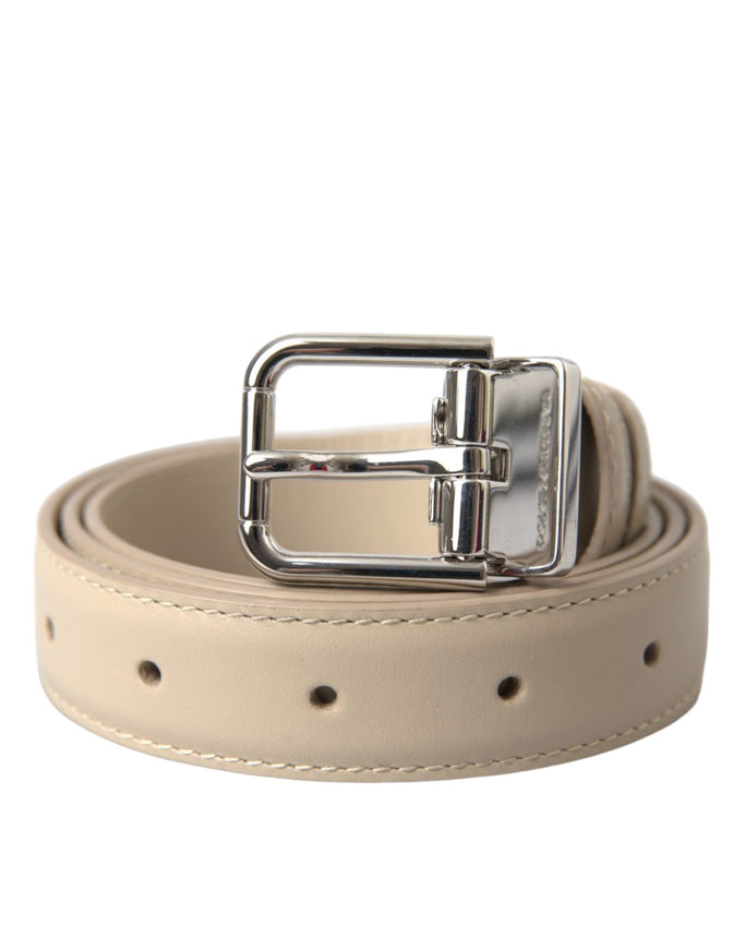 a white belt with a metal buckle