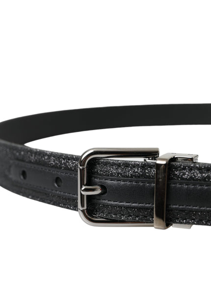 a black leather belt with a metal buckle