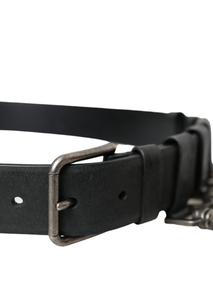 a black leather belt with a metal buckle