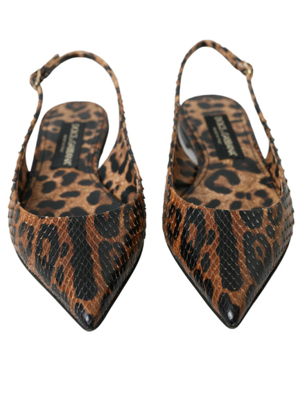 a pair of brown and black animal print shoes