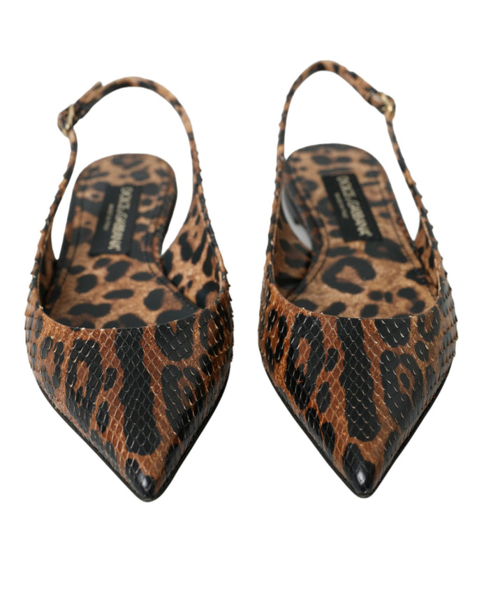 a pair of brown and black animal print shoes