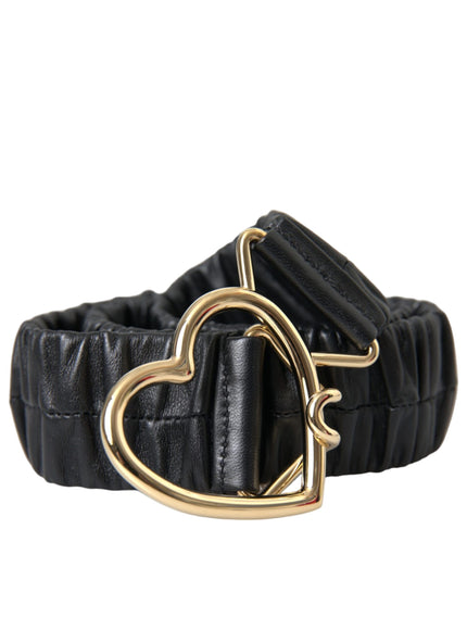 a black leather belt with a heart buckle