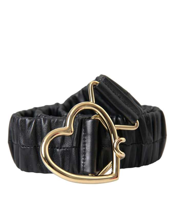 a black leather belt with a heart buckle