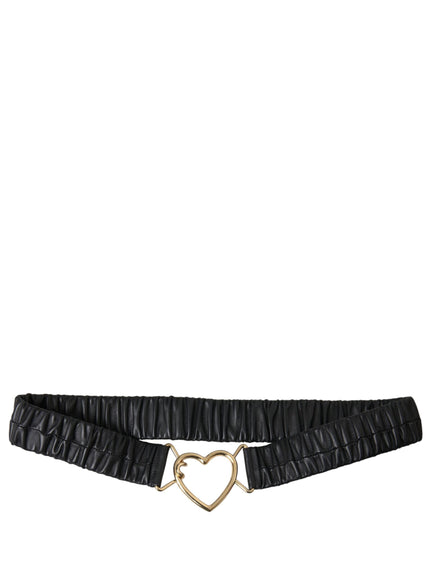 a black leather belt with a heart buckle