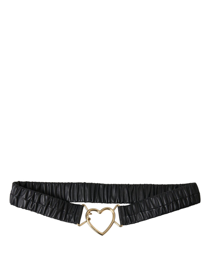 a black leather belt with a heart buckle