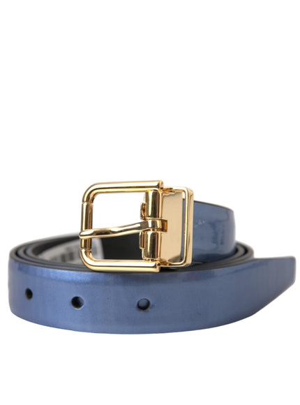 a blue belt with a gold buckle