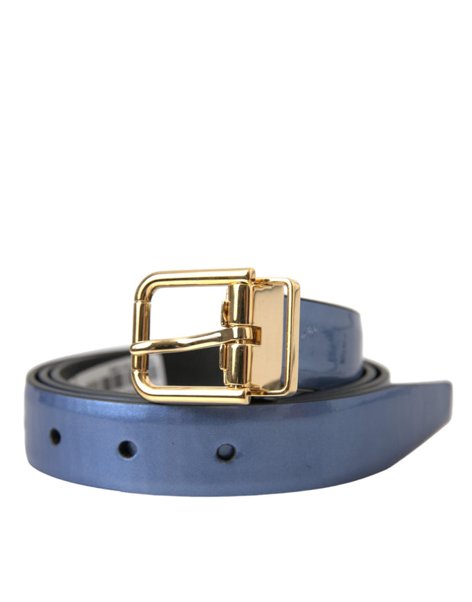 a blue belt with a gold buckle