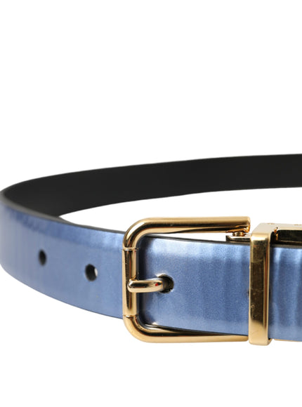 a blue belt with a gold buckle on a white background