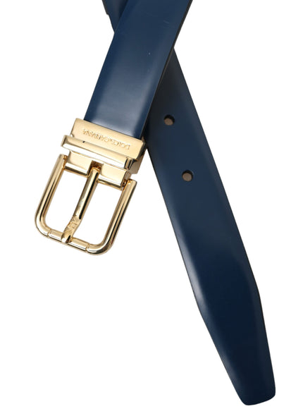 a blue belt with a gold buckle