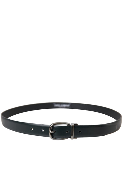 a black leather belt with a metal buckle